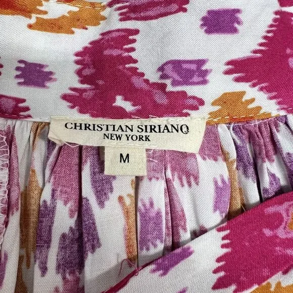 Christian Siriano V Neck High Low Tunic Top Pink Orange Long Tie Sleeves - Picture 7 of 9